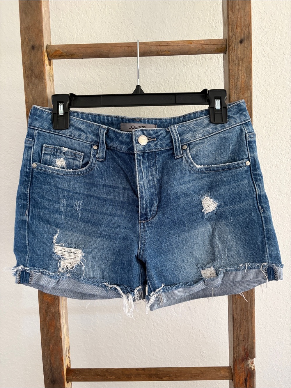 Joe's Jeans Blue Distressed Rolled Hem Denim Shorts